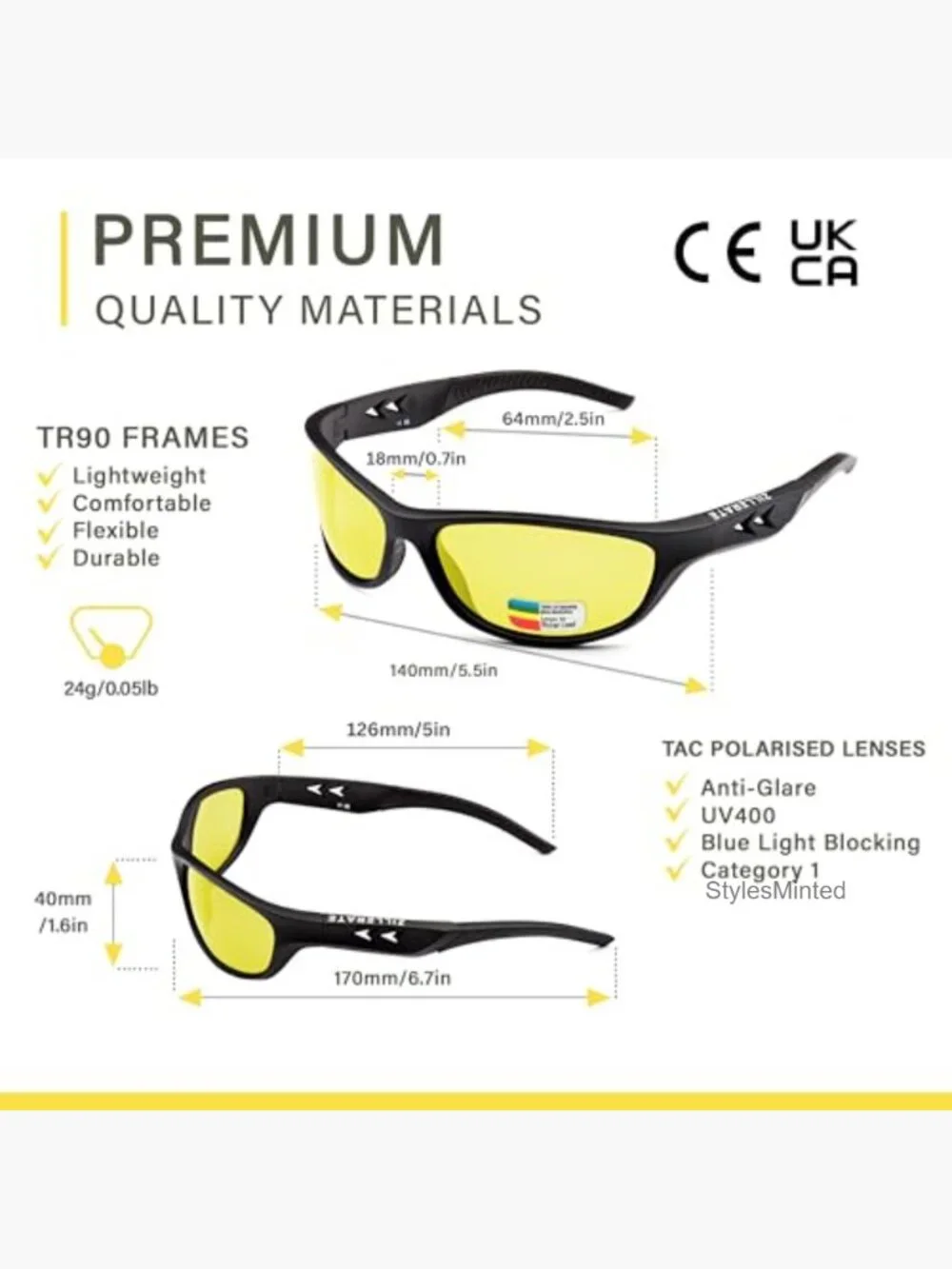 Night Vision Driving Glasses - Anti Glare HD Polarized Yellow Tinted Sunglasses